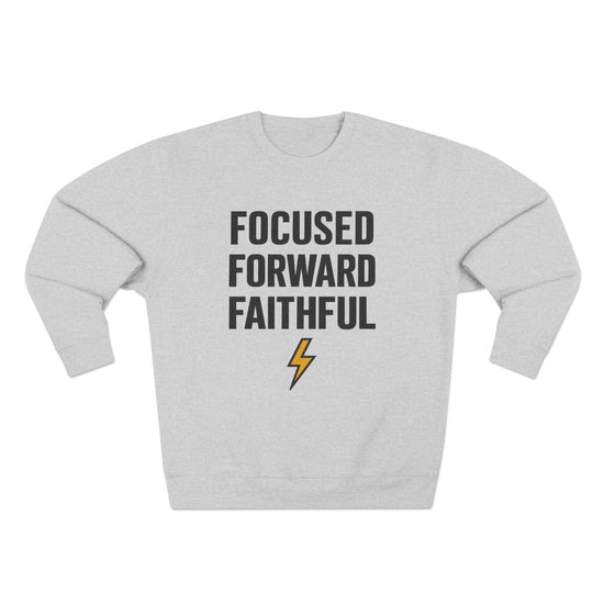 Faithful Focus Crewneck Sweatshirt — "Focused Forward Faithful" Lightning Graphic