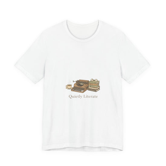 Quietly Literate typewriter stack T-Shirt | book lover shirt, bibliophile aesthetic