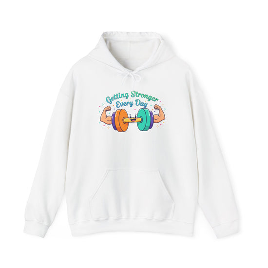 Getting Stronger Every Day Hoodie | start small fitness, tiny dumbbell
